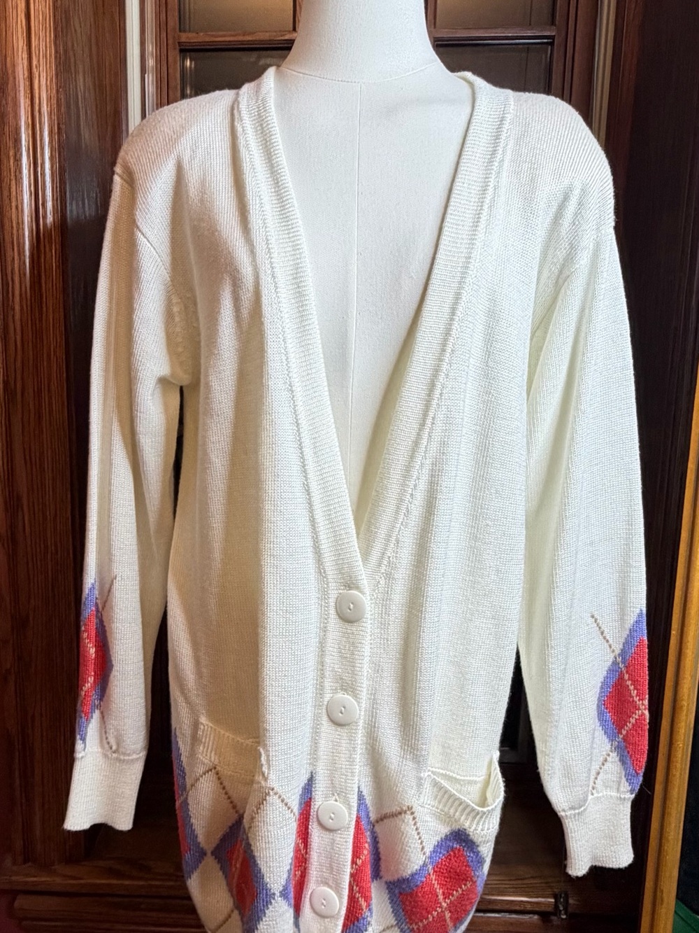 Vintage 90s Jaclyn Smith Argyle Longline Cardigan M - Picture 8 of 8